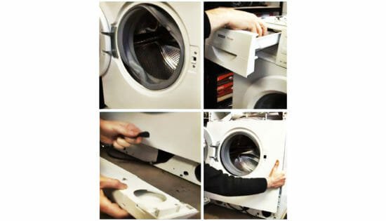 We remove the front part of the body of washing machine Bosch